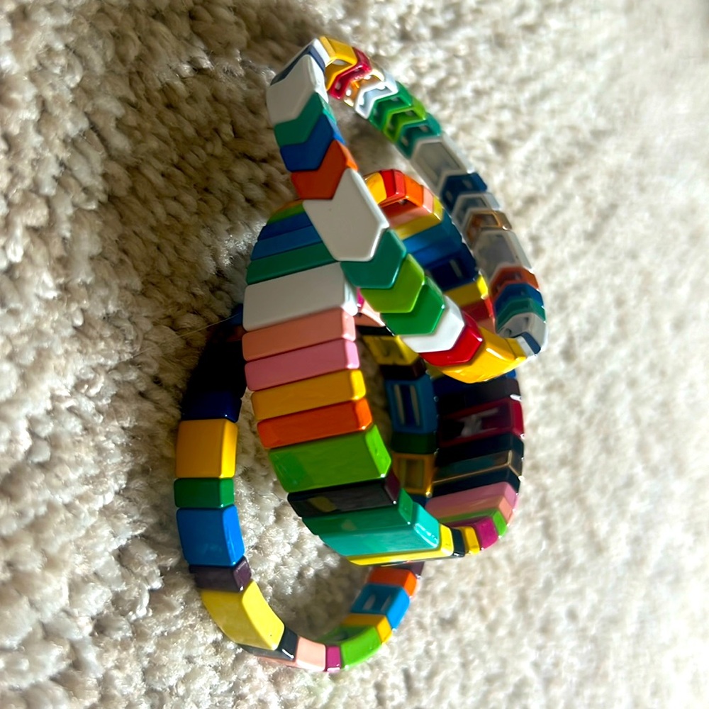 Stack of 3 tile stretchable bracelets